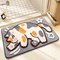 Absorbent bathroom rug featuring a cute calico cat design on a soft grey flocking mat - Calico Cat