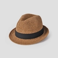 Detailansicht handgefertigter Strohhut mit elegantem schwarzem Band für Damen - M (56-58cm) / Camel