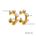 Polished gold stainless steel earrings with 23mm outer diameter and 7mm pearl detail - Semi-Circle Pearl (E204)