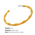 Bamboo style 18K gold plated stainless steel adjustable bangle with 4.8mm width - 4.8mm Width/Adjustable Opening / Gold Color Bracelet