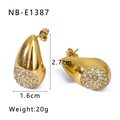 Gold plated titanium steel teardrop stud earrings with crystal inlay 2.7cm length - Diamond-Encrusted Teardrop Style (NB-E1387)