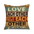 Vintage wooden grain cushion cover with Love Each Other text in industrial style - Style 18/TRUST / 45cmx45cm