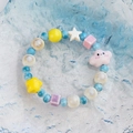 Ceramic bracelet for women with colorful beads and a smiling cloud charm on blue ice base - Smiling Purple Cloud Style (1561-01) / Purple