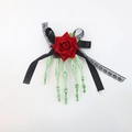 Halloween skeleton hand hair clip with red rose and black lace bow on white background - Green Skeleton Hand - Bow Style