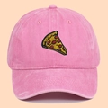 Gorra de béisbol de algodón rosa lavado con bordado de pizza de estilo retro - Talla Única(Ajustable) / Rosa