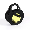 Halloween felt candy bag in black featuring a yellow round insert with a bat silhouette - Bat / Black