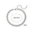 Silver cuban link bracelet in stainless steel, 8mm width with 16+5cm adjustable chain - 8mm / Steel