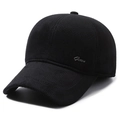 Schwarze Winter-Baseballkappe für Herren mit Wollstruktur und Metall-Logo - Verstellbar / Metall-Buchstaben-Label Schwarz