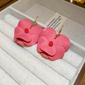 Close-up of pink flower earrings with golden hooks in a velvet jewelry box - 14# Pink Matte Pansy (Ear Hook)