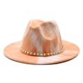 Chapeau Fedora tie-dye orange et blanc en laine avec chaîne dorée et perles élégantes - M (56-58cm) / Jaune Orange