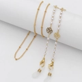 Chic gold eyewear chain with white imitation pearls and rose floral charms for women - 70cm / Handmade Rose Flower Chain