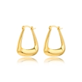 Detailed macro view of 18k gold-plated geometric U-shaped chunky hoop earrings with mirror reflection - Gold Rounded Rectangle U-shape / Gold