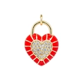 Roter Emaille-Herzschloss-Anhänger mit 18K Goldbeschichtung und klarem Edelstein - Rotes Herz