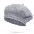 Classic grey wool beret for women with a minimalist felt finish and top stem detail - Gray