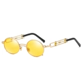 Steampunk gold metal sunglasses with round yellow lenses and mechanical hollow temples - Gold Frame Yellow Lenses