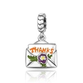 Close-up of silver envelope pendant with THANKS engraving and purple flower detail - THANKS Envelope (CCT1005)