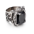 Gothic vintage stainless steel ring for men with rectangular black onyx gemstone - Steel Black