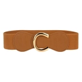 Brauner elastischer Damengürtel mit dekorativer goldener C-förmiger Metallschnalle - Camel