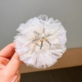 Elegant white mesh flower hair clip for girls with a faux pearl and rhinestone center - Cream White