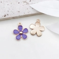 Pair of purple enamel flower pendants with gold metallic trim and textured back - Purple Flower Petals (17.5x21mm)