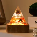Red agate crystal tree pyramid with glowing wooden base for office and car decor - Ball032+6cm Square Lamp Holder