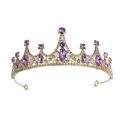 Golden crown with purple gems and crystal rhinestones for weddings and parties - Purple