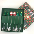 6-piece Christmas stainless steel spoon and fork set in a festive green gift box - Silver A Figure Spoon and Fork 6PCS Green Box