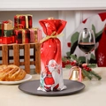 Housse de bouteille de vin de Noël rouge festif avec motif Père Noël et ruban doré soyeux - Père Noël / Rouge