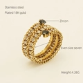 Gelaagde 18K vergulde roestvrijstalen ring met zwarte en heldere zirkoon in maat US 7 - US 7 / Goud met Zwarte Zirkoon