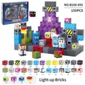 150PCS Monster Laboratory magnetic pixel blocks set with glowing pieces and monster figures - Monster Laboratory 150PCS with 5 Light Blocks (B168-855)