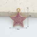 Pink glitter enamel star charm with gold edge, measuring 2cm high and 1.8cm wide - Pink Glitter Star