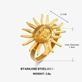 Anello sole in acciaio inossidabile placcato oro 18K con design sorriso lucido - Oro
