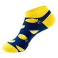 Blue low cut ankle socks with yellow lemon pattern and cotton blend material - One Size(37-44) / Blue Lemon