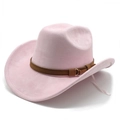 Détail d'un chapeau de cowboy rose en suédine avec bords relevés et lanière en cuir - M(56-59CM) / Rose (Daim)