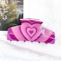 Pink and purple heart pattern rectangular hair claw clip on white fabric backdrop - Pink Purple Heart (D3-4-19)