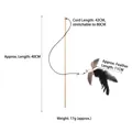 Interactive cat wand with natural wooden handle, black elastic string and feathered bell - Black Tail Fly Wood Rod Teaser
