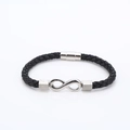 Geflochtenes Herren-Lederarmband in Schwarz mit Unendlichkeitssymbol und Magnetverschluss - Silber