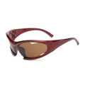 Y2K sporty cycling sunglasses with glossy burgundy frame and brown lenses - Red Frame Tea Lens