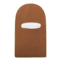 Vue détaillée d'une cagoule en tricot marron avec doublure en polaire blanche pour enfant - Couleur caramel