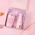 Pink business gift set with a portable coffee cup and UPF50+ folding sun umbrella in a gift box - [Sakura Pink] Insulated Cup + Umbrella