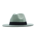 Close-up of light green felt fedora hat with a contrasting black decorative ribbon band - M (56-58cm) / Pale Green