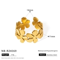 Detailed view of gold-plated floral ring showing 11mm width and 18mm inner diameter - Brushed Floral Design (NB-R24369)