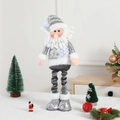 Standing Santa Claus doll in silver and white with sequins and telescopic legs for decor - Santa Claus