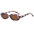 Retro ovale Sonnenbrille mit Schildpatt-Muster, braunen Gläsern und Silberdetails - Rosa Leopardenmuster Rahmen Teegläser