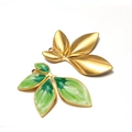 Golden and green gradient enamel leaf pendants in stainless steel for DIY jewelry making - Gradient Green Leaf