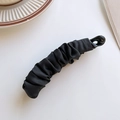 Elegant black satin pleated banana clip hair accessory for high ponytail styling - Black
