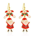 Christmas earrings featuring Santa Claus and candy cane designs with gold hooks - Santa Candy Cane (EHMT-044HJ-JS)