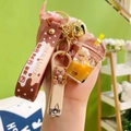 Beige bear nail clipper keychain with pearl milk tea liquid charm and silicone strap - Lidded Milk Tea Cup + Nail Clipper Set
