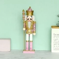 Pink and gold Nutcracker soldier King with sequins and scepter for Christmas home decor - 30cm / Pink