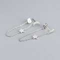 Elegant S925 sterling silver star and moon tassel chain earrings with zircon accents - 925 Silver / White Gold